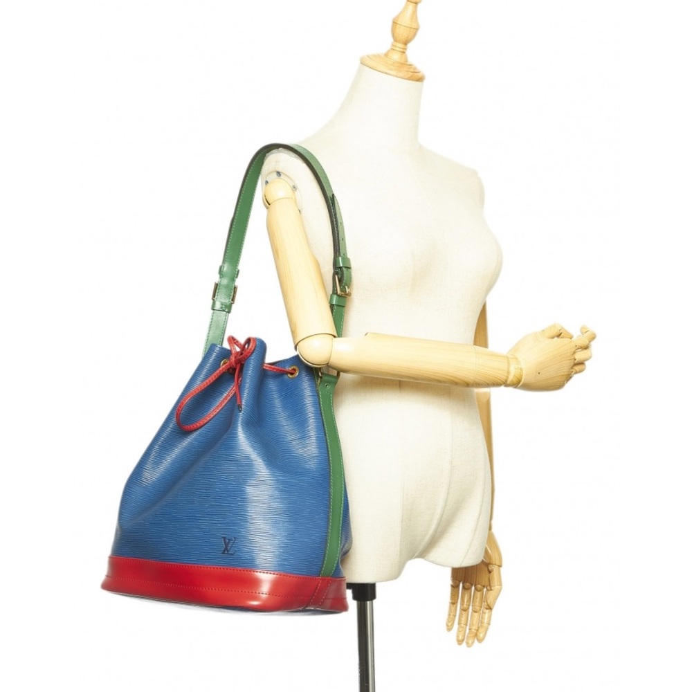 Pre-Loved Authentic Leather Drawstring Bucket Bag in Teal and Red